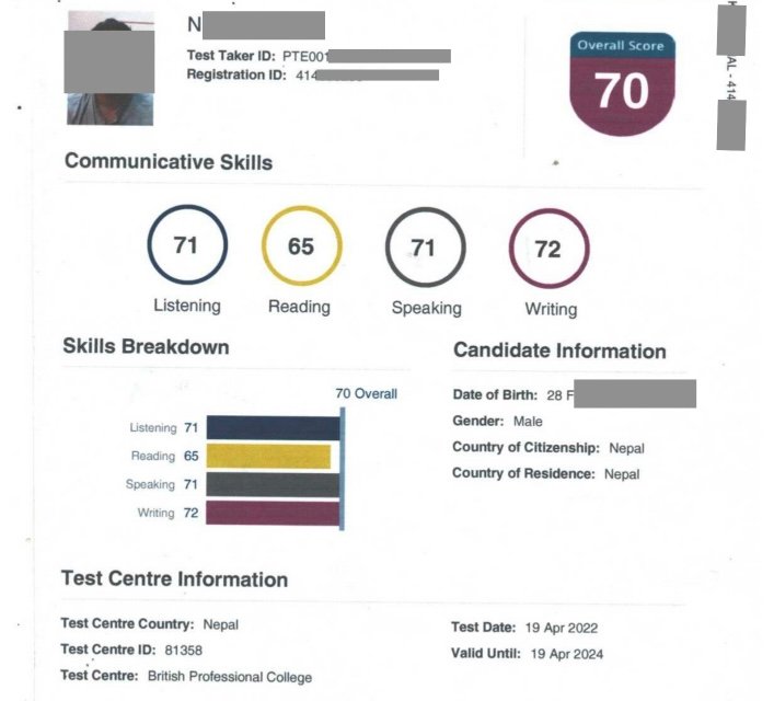 Buy Global Documents PTE Academic score report summary